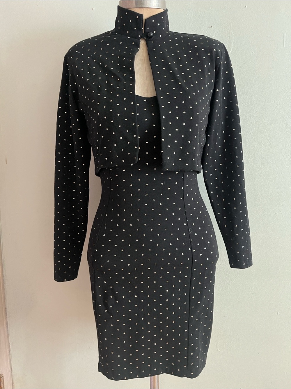 Betsey Johnson punk label Black Polka Dot Dress with Cropped Jacket
